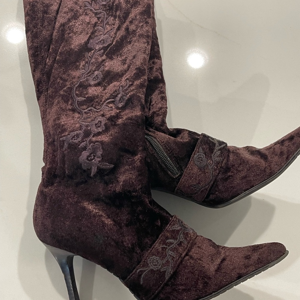 Amanda Smith Rich Brown Velvet Heeled Boots